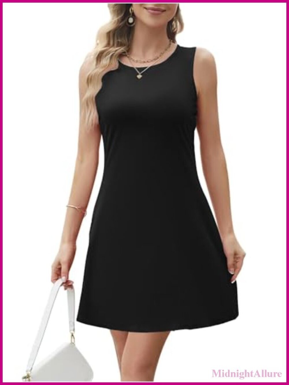 Women's Sleeveless Crewneck Knit Tank Dress Summer Casual T-Shirt Dress